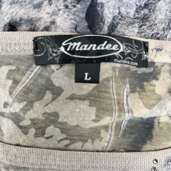 Mandee Short Sleeve Animal Print Rhinestone Sheer Top Cream & Gray Sz L - Picture 14 of 14